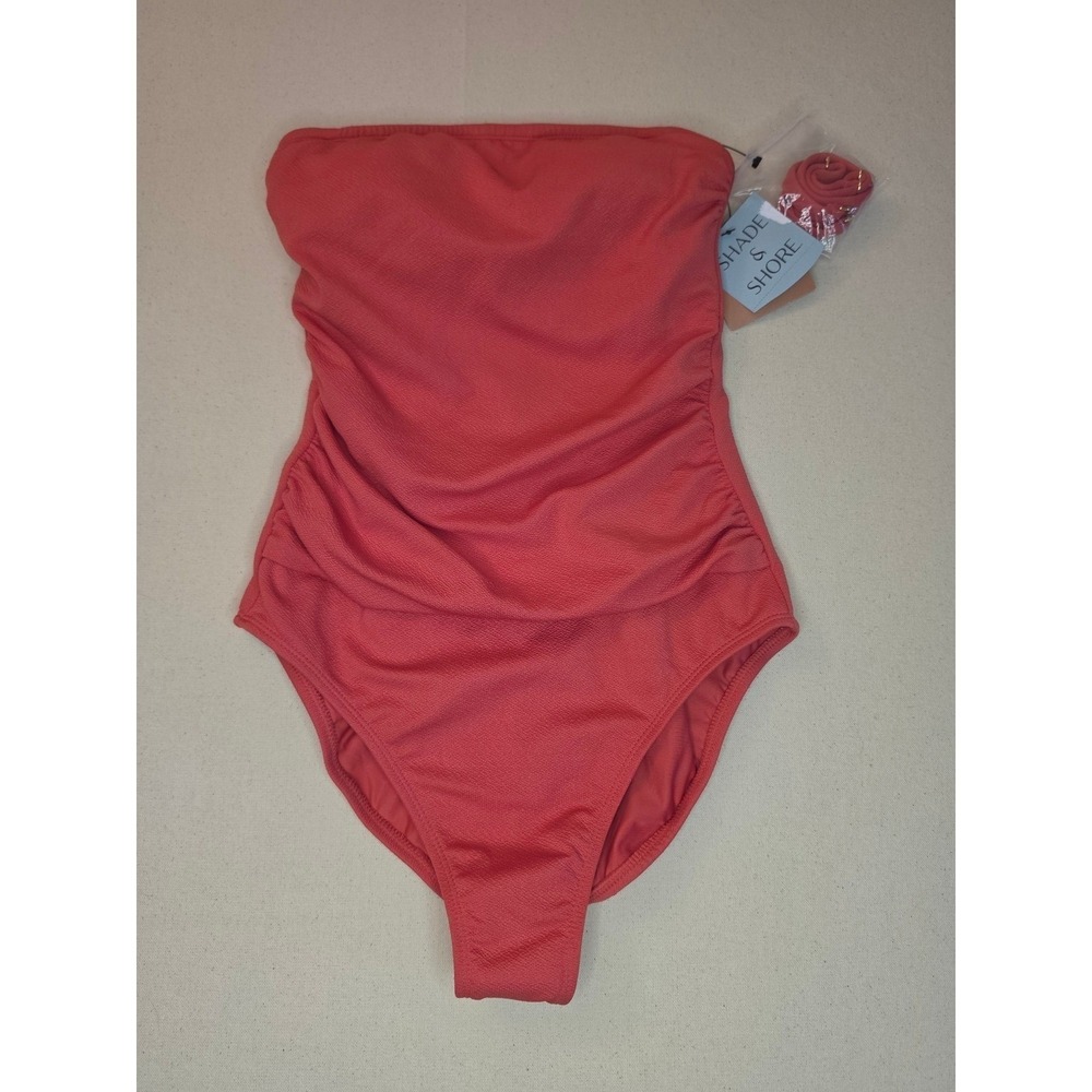 Shade & Shore Crepe Bandeau One Piece Swimsuit Red Large NWT